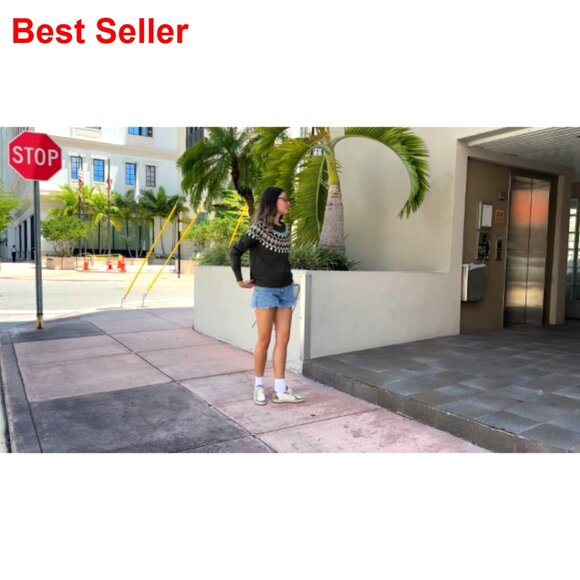 Vintage Fair Isle Sweater Raglan Sleeve Crew Neck Knitted Pullover Lightweight - Picture 6 of 7